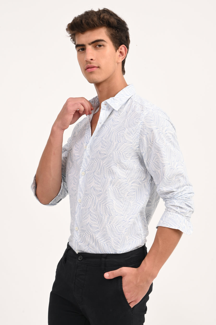 Cuba - Seersucker Printed Shirt - Sky Blue