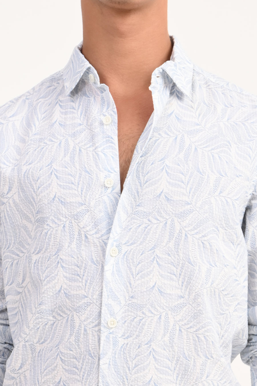 Cuba - Seersucker Printed Shirt - Sky Blue