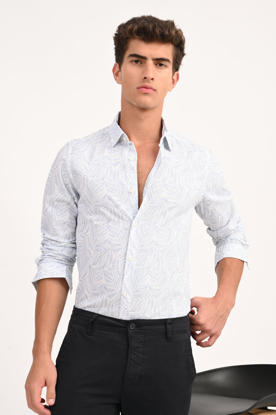 Cuba - Seersucker Printed Shirt - Sky Blue