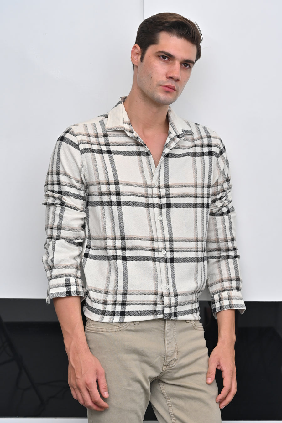 Cubic - Structured Check Shirt - Beige