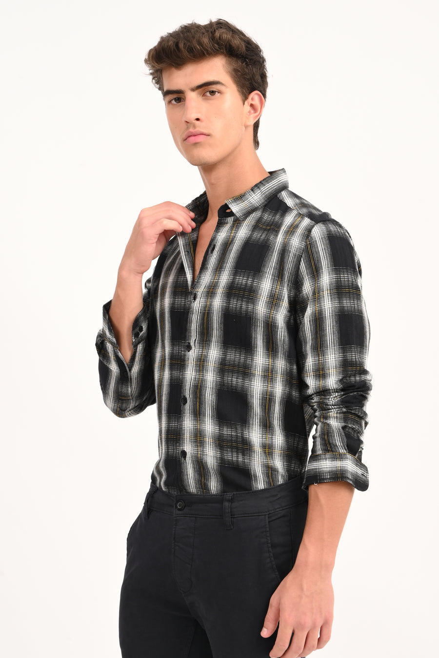 Laura - Yarn Dyed Check Shirt - Black