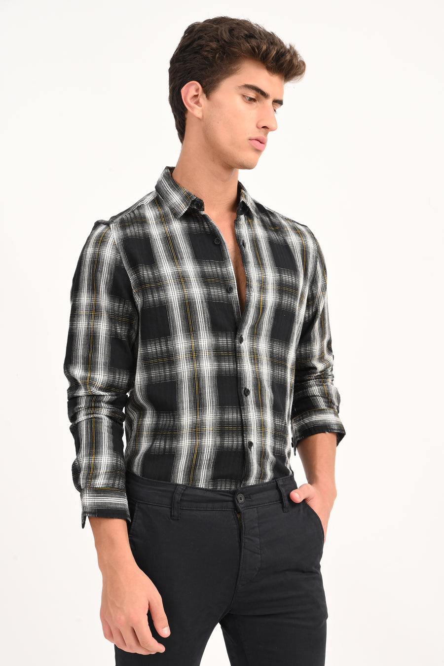 Laura - Yarn Dyed Check Shirt - Black