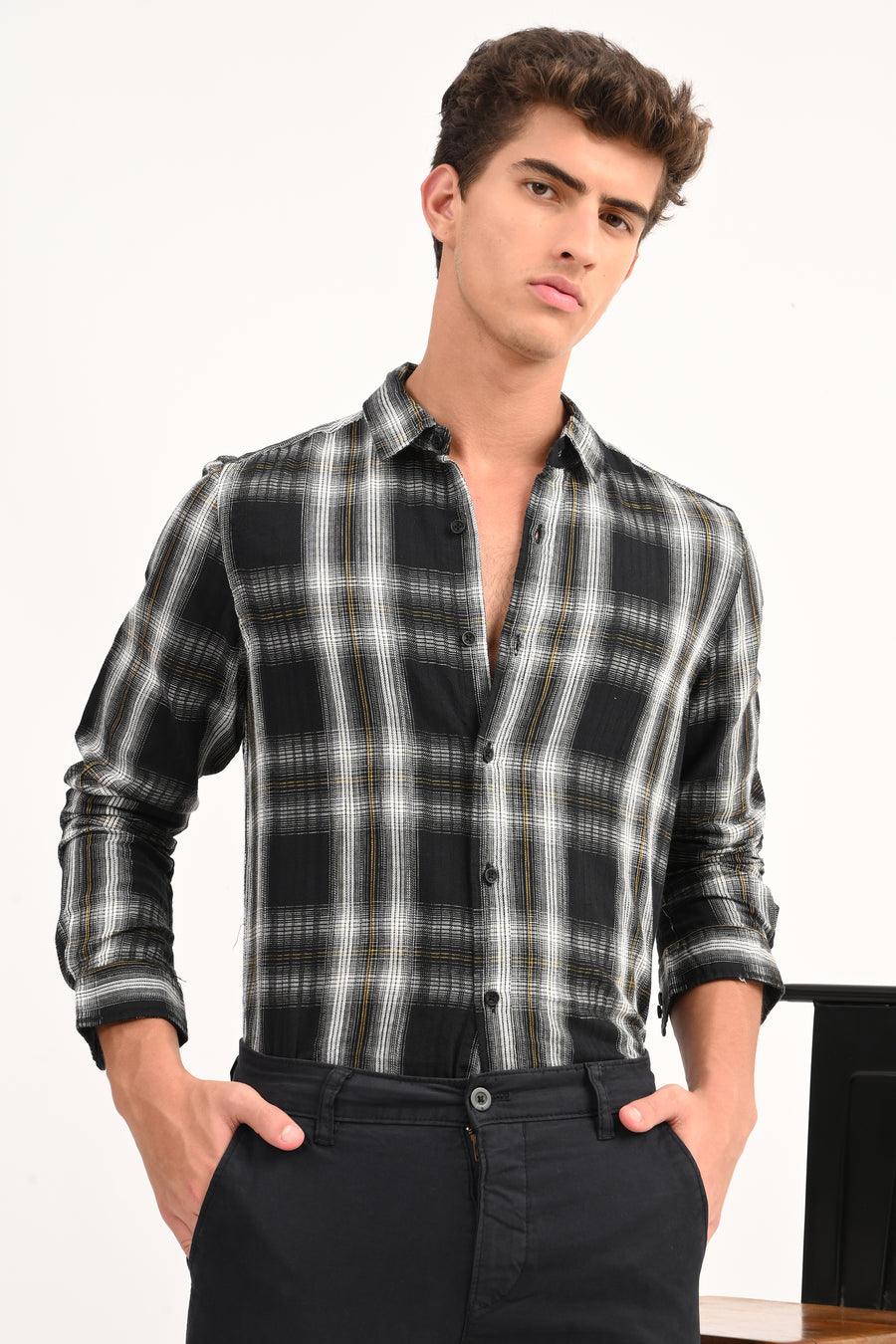Laura - Yarn Dyed Check Shirt - Black
