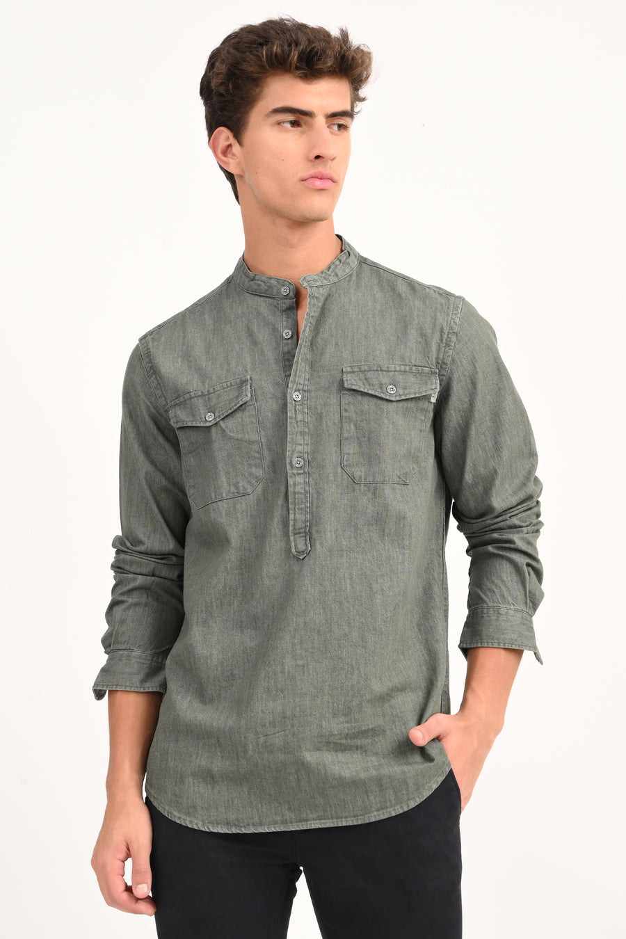 Margot - Detailed Denim Shirt - Olive