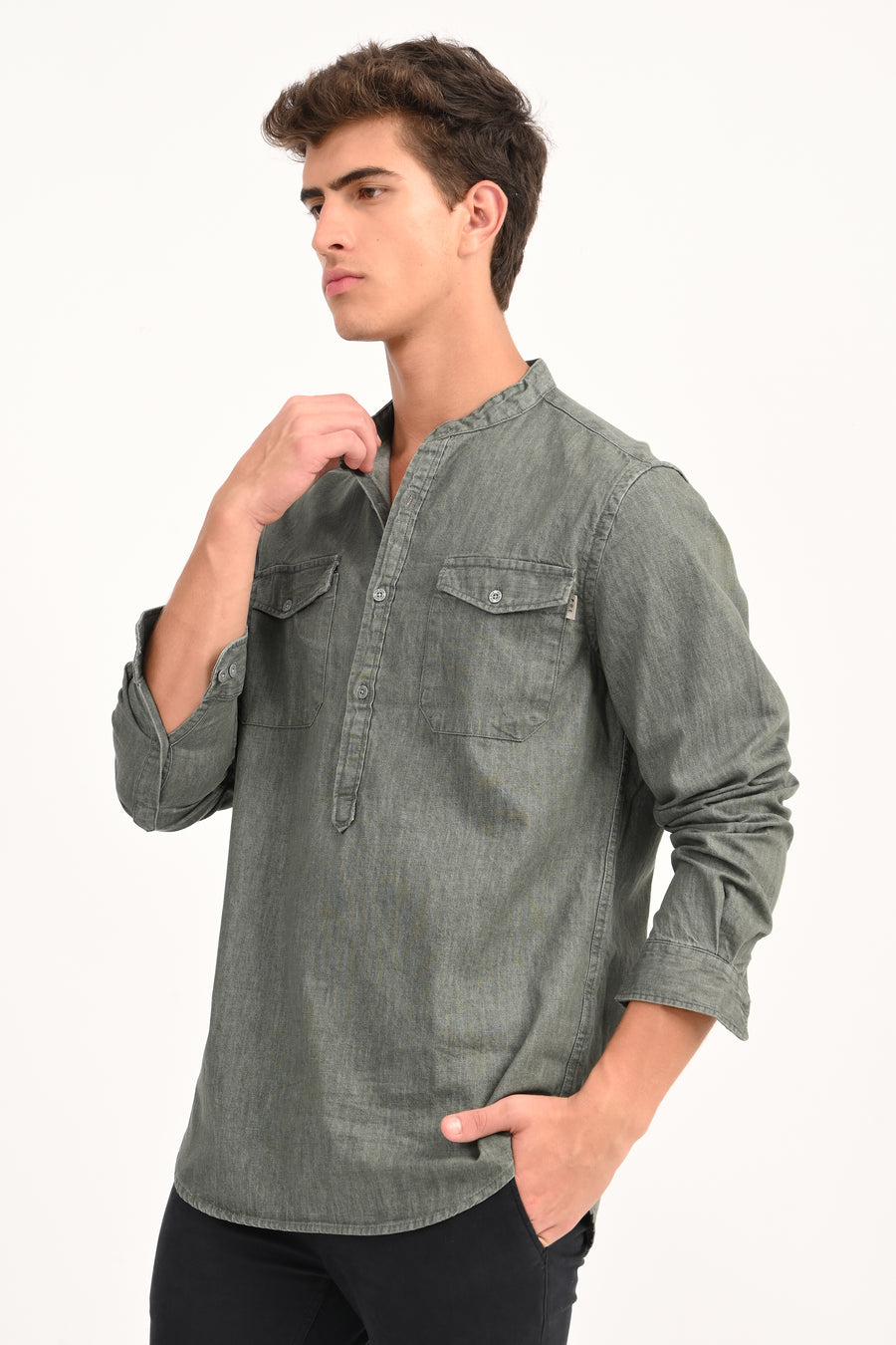 Margot - Detailed Denim Shirt - Olive