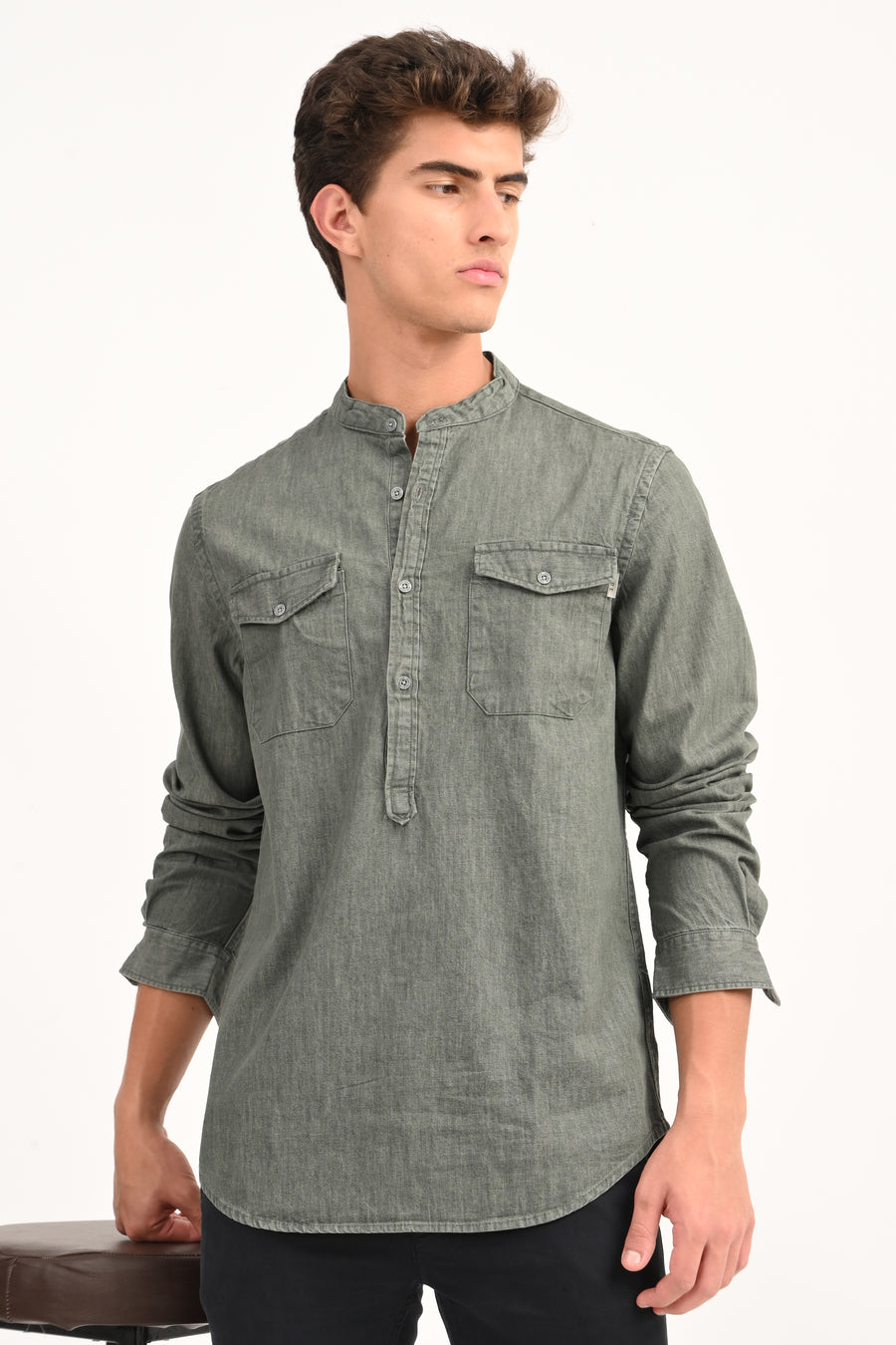 Margot - Detailed Denim Shirt - Olive