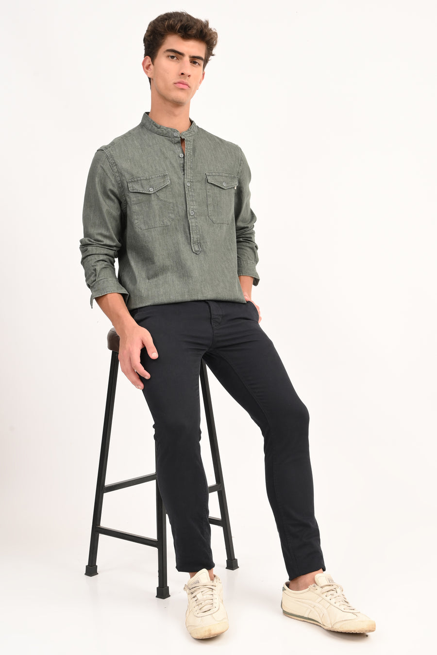 Margot - Detailed Denim Shirt - Olive