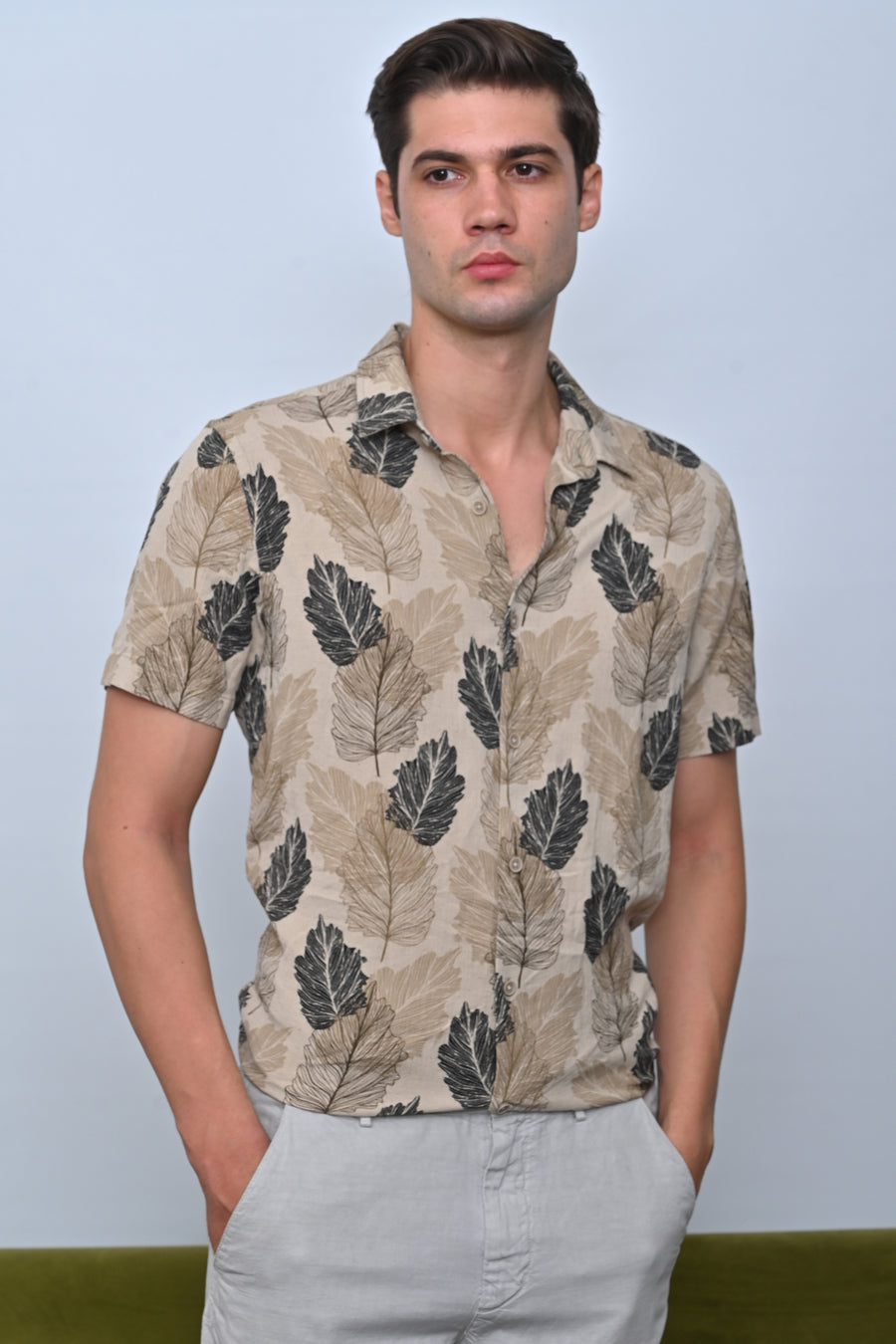 Felix - Cotton Linen Printed Shirt - Beige