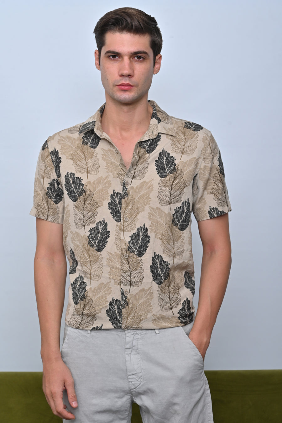 Felix - Cotton Linen Printed Shirt - Beige