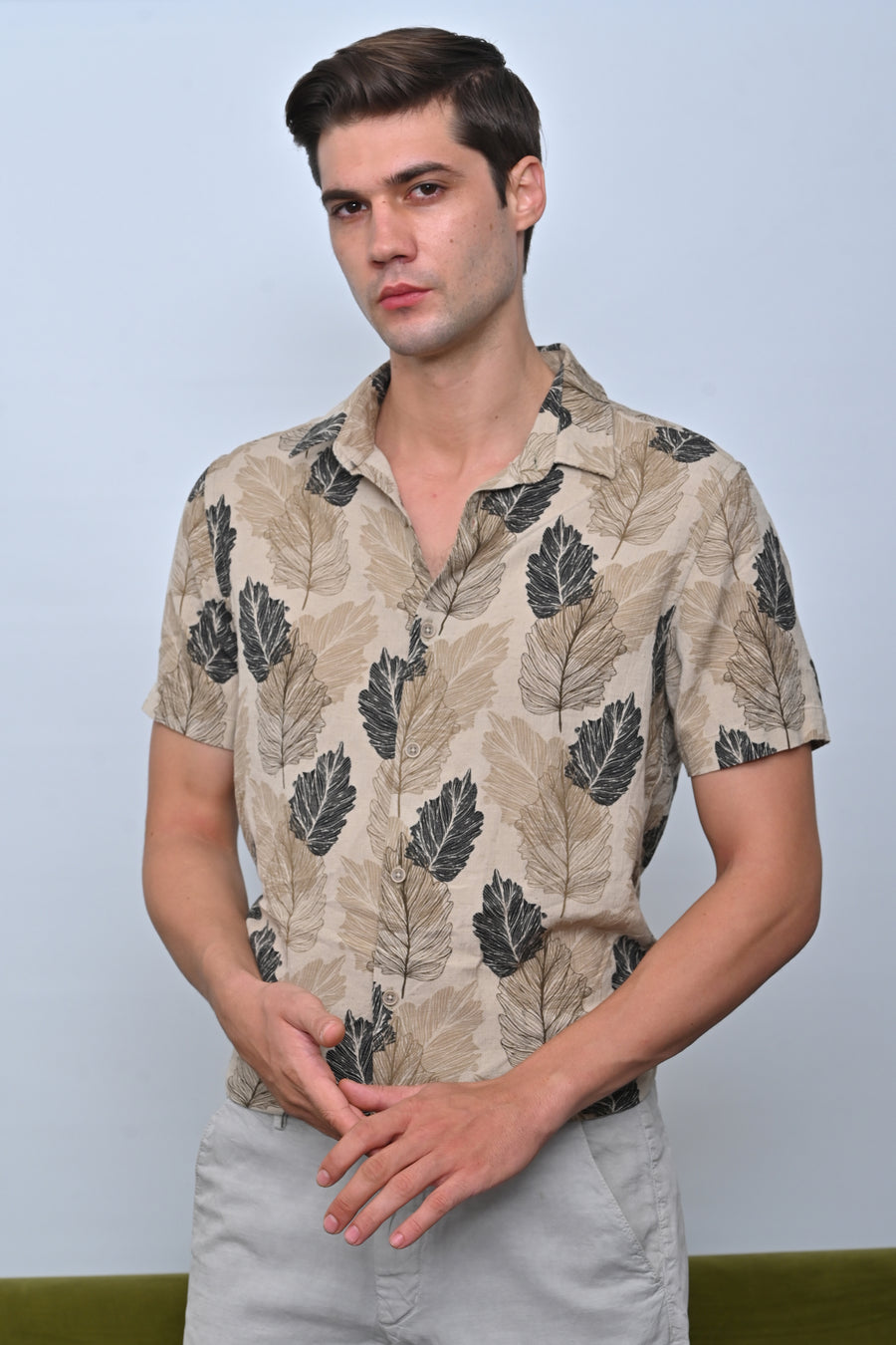 Felix - Cotton Linen Printed Shirt - Beige