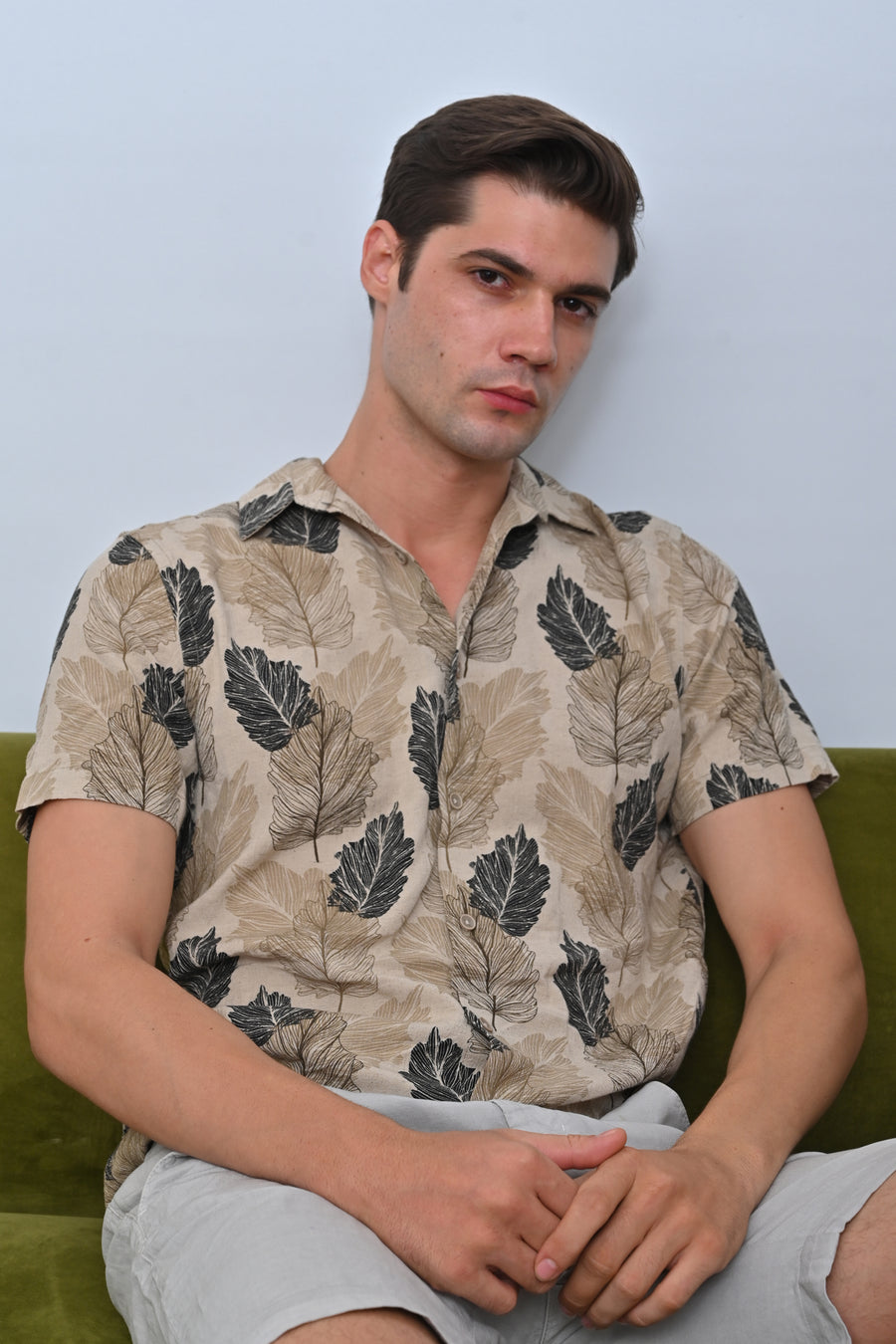 Felix - Cotton Linen Printed Shirt - Beige