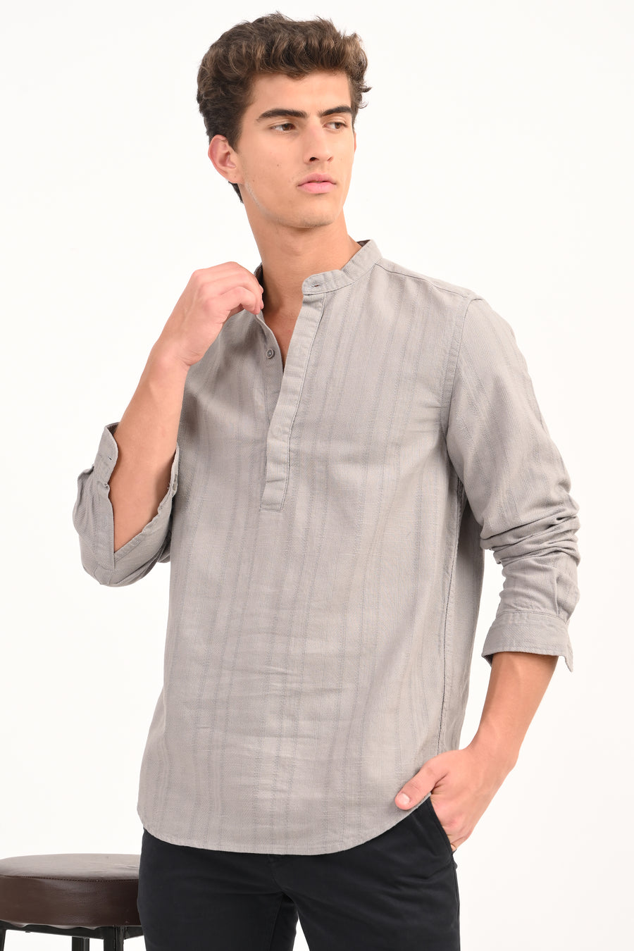 Chandler - Dobby Striped Shirt - Grey