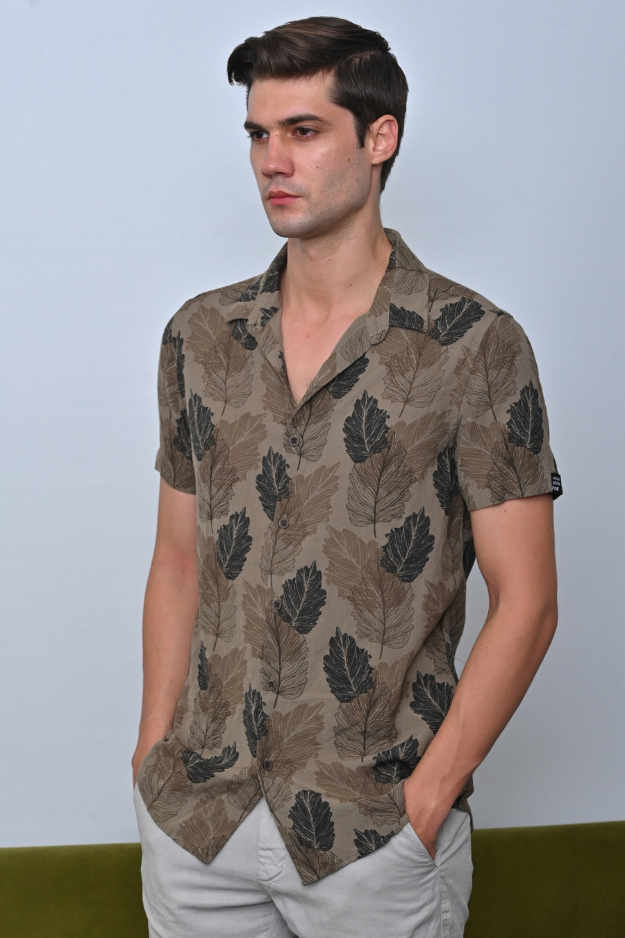 Felix - Cotton Linen Printed Shirt - Olive