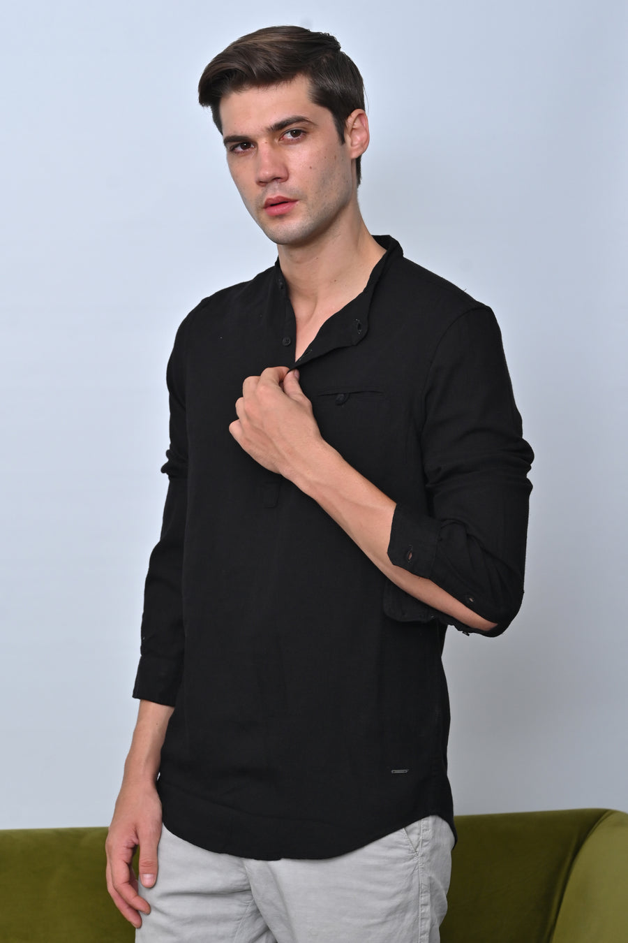 Jenny - Viscose Linen Solid Shirt - Black