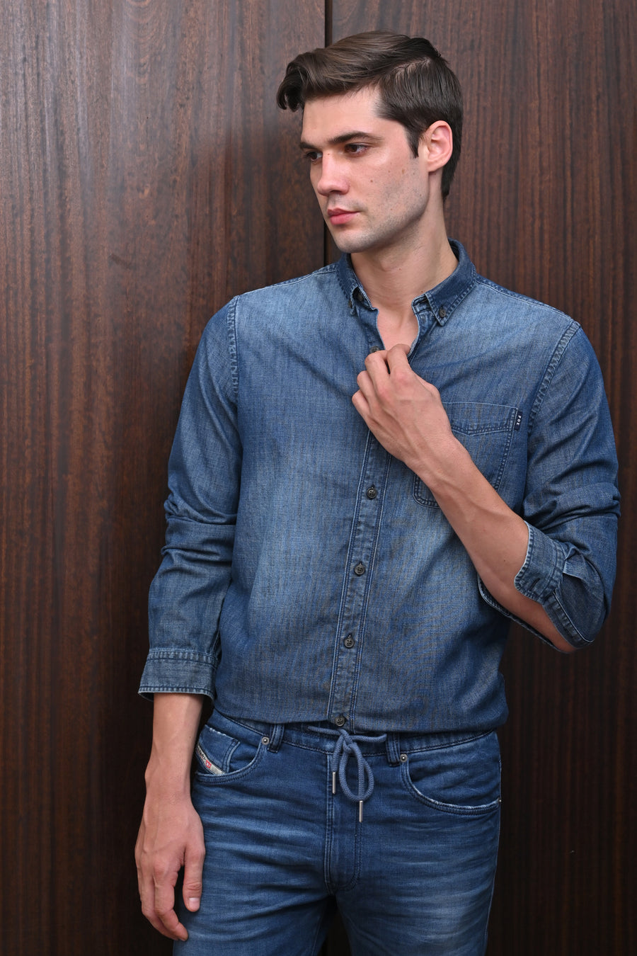 Grady - Denim Basic Shirt - Navy