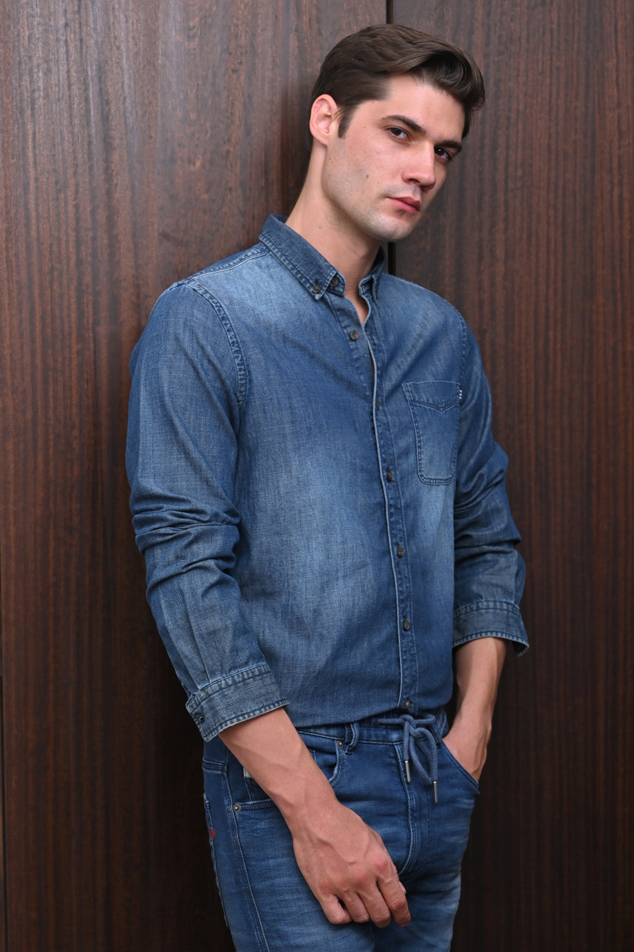 Grady - Denim Basic Shirt - Navy