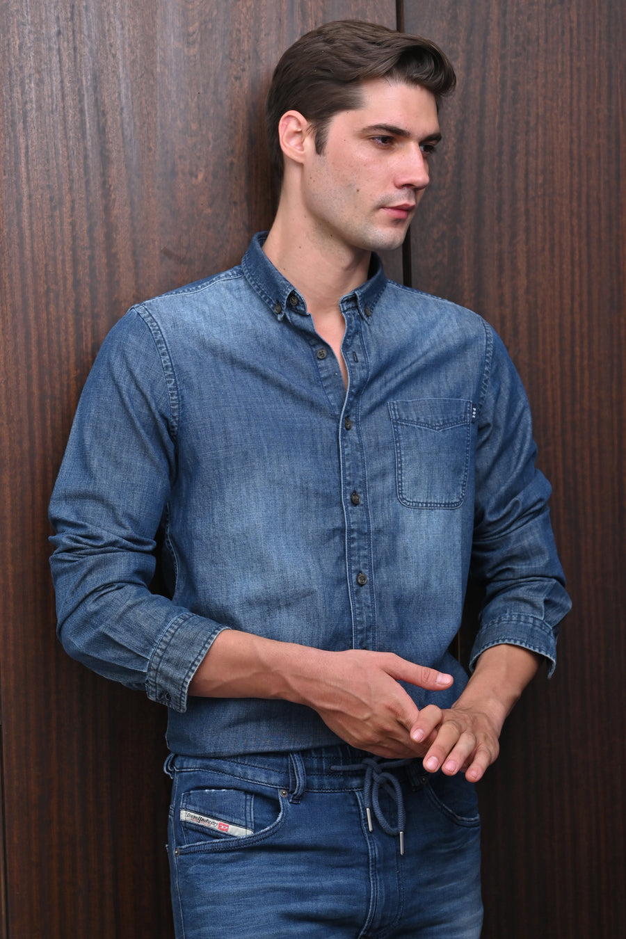 Grady - Denim Basic Shirt - Navy