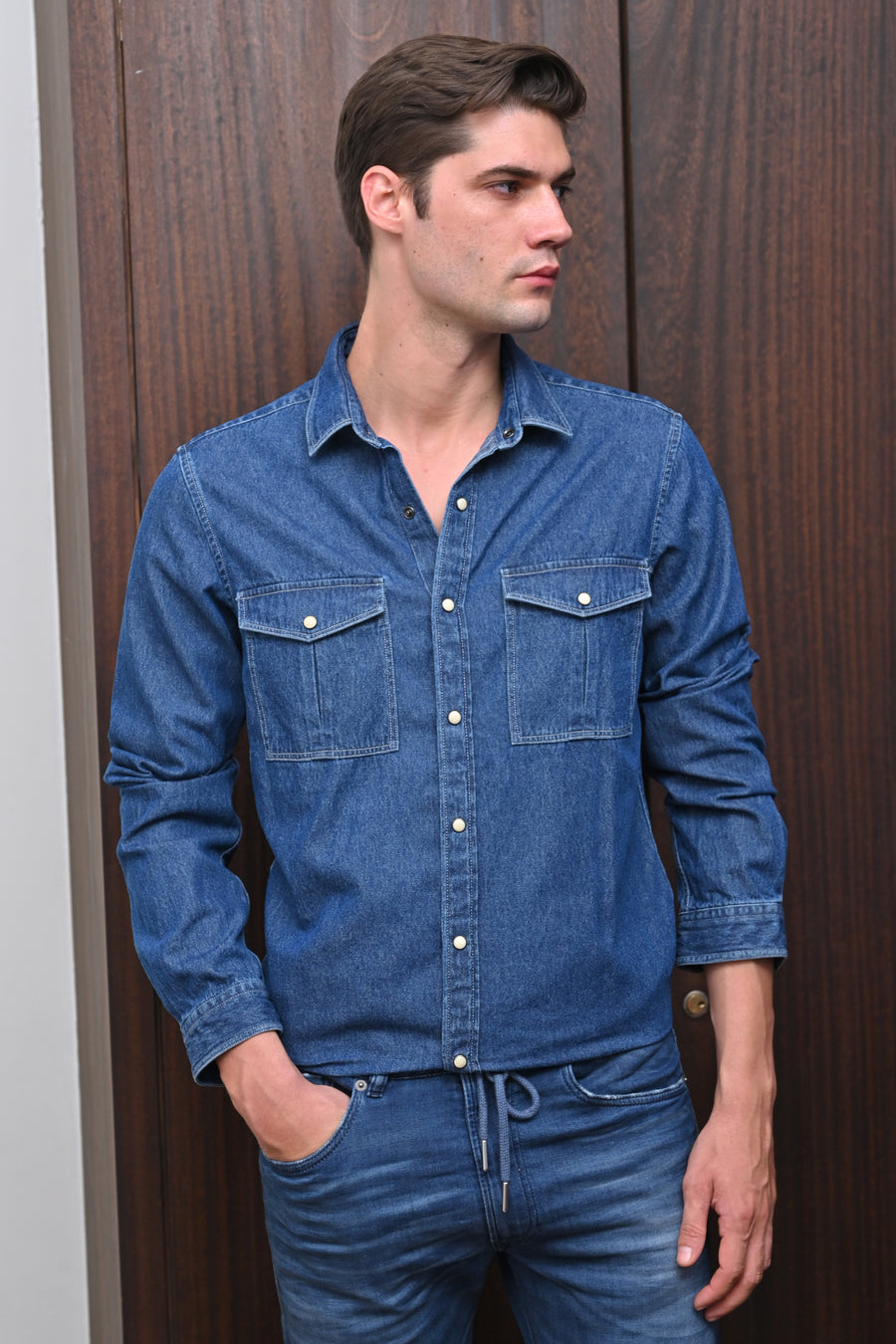 Lucy - Detailed Denim Shirt - Navy