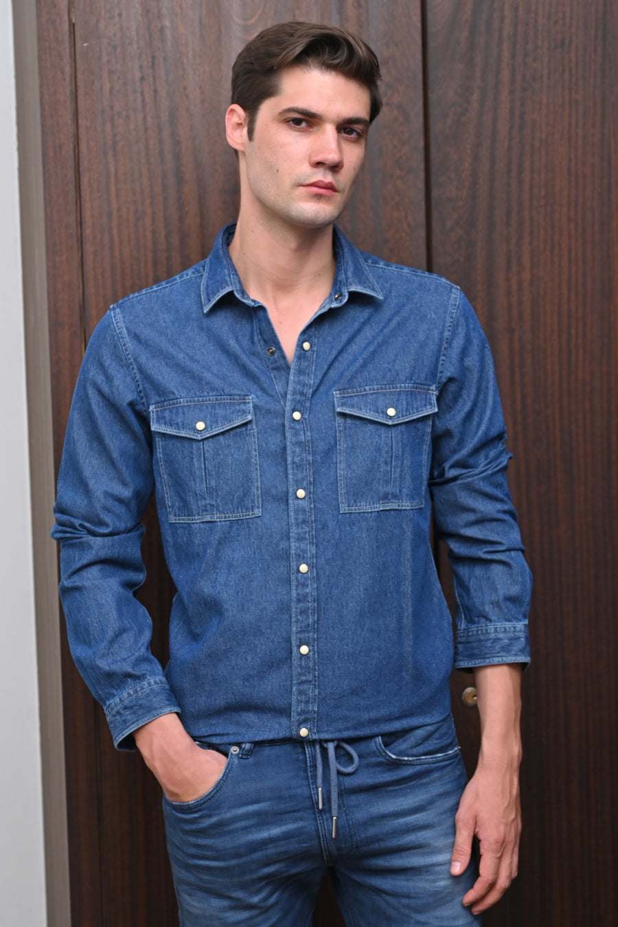 Lucy - Detailed Denim Shirt - Navy