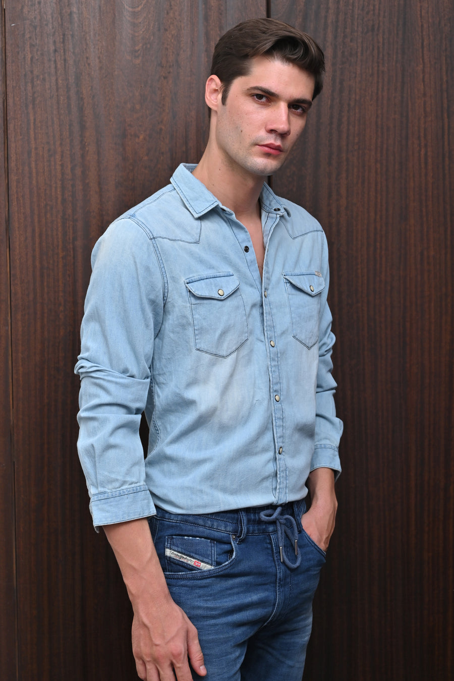 Gerald - Contrast Denim Shirt - Sky