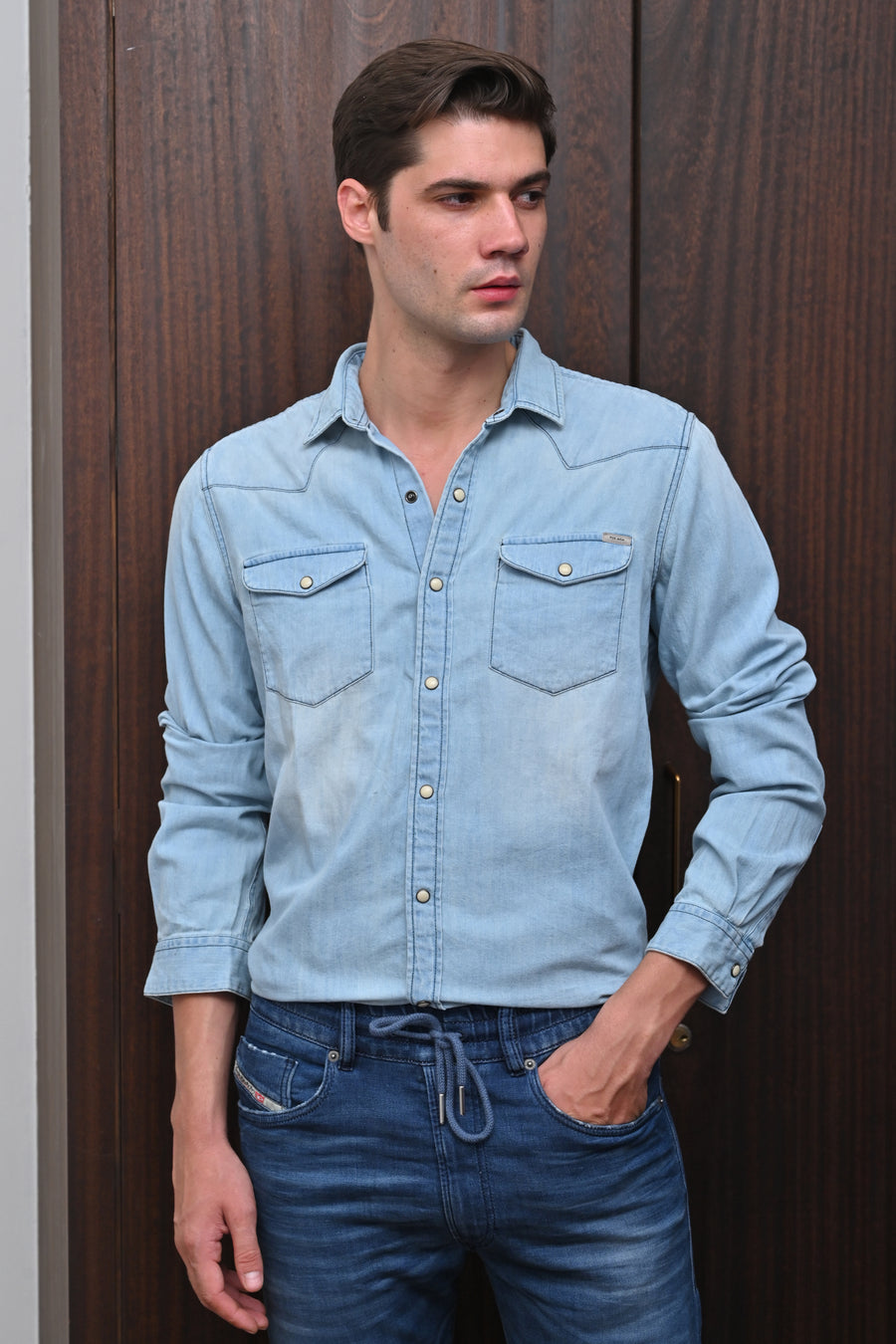 Gerald - Contrast Denim Shirt - Sky