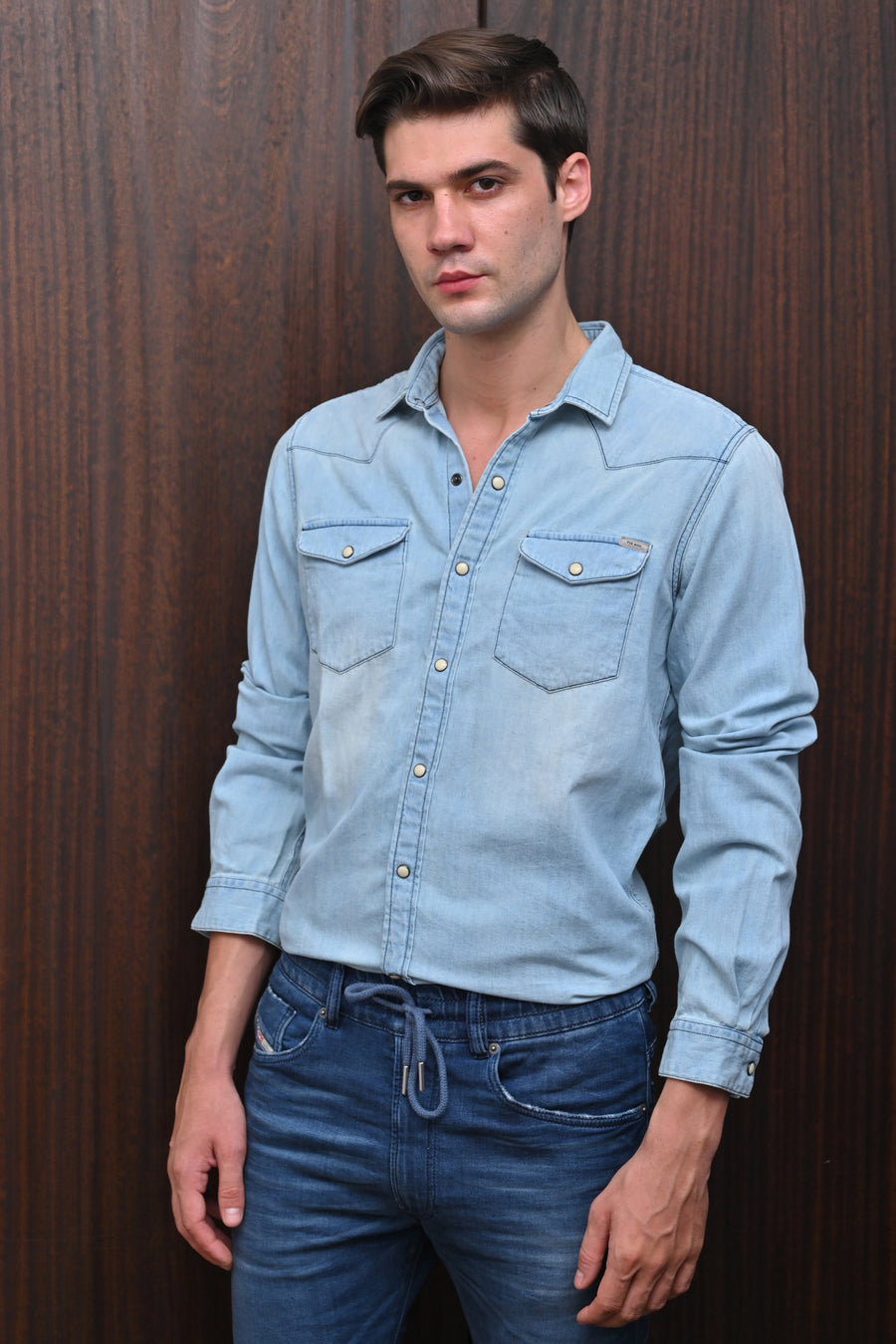 Gerald - Contrast Denim Shirt - Sky