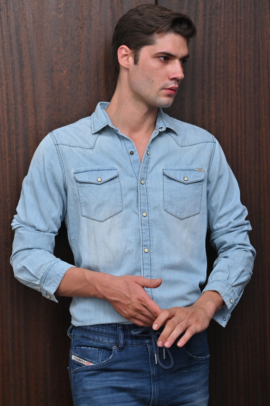 Gerald - Contrast Denim Shirt - Sky