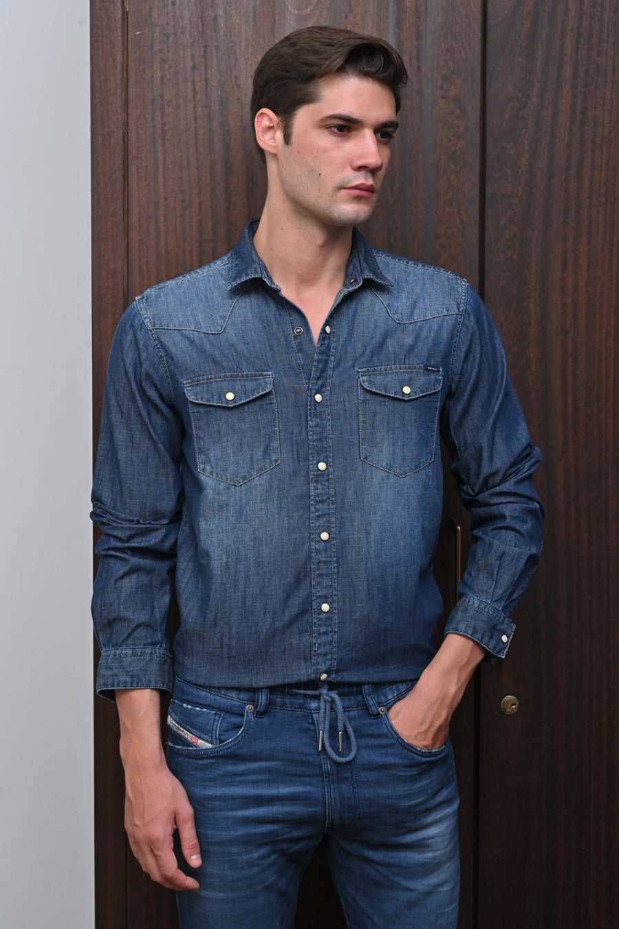 Gerald - Contrast Denim Shirt - Navy