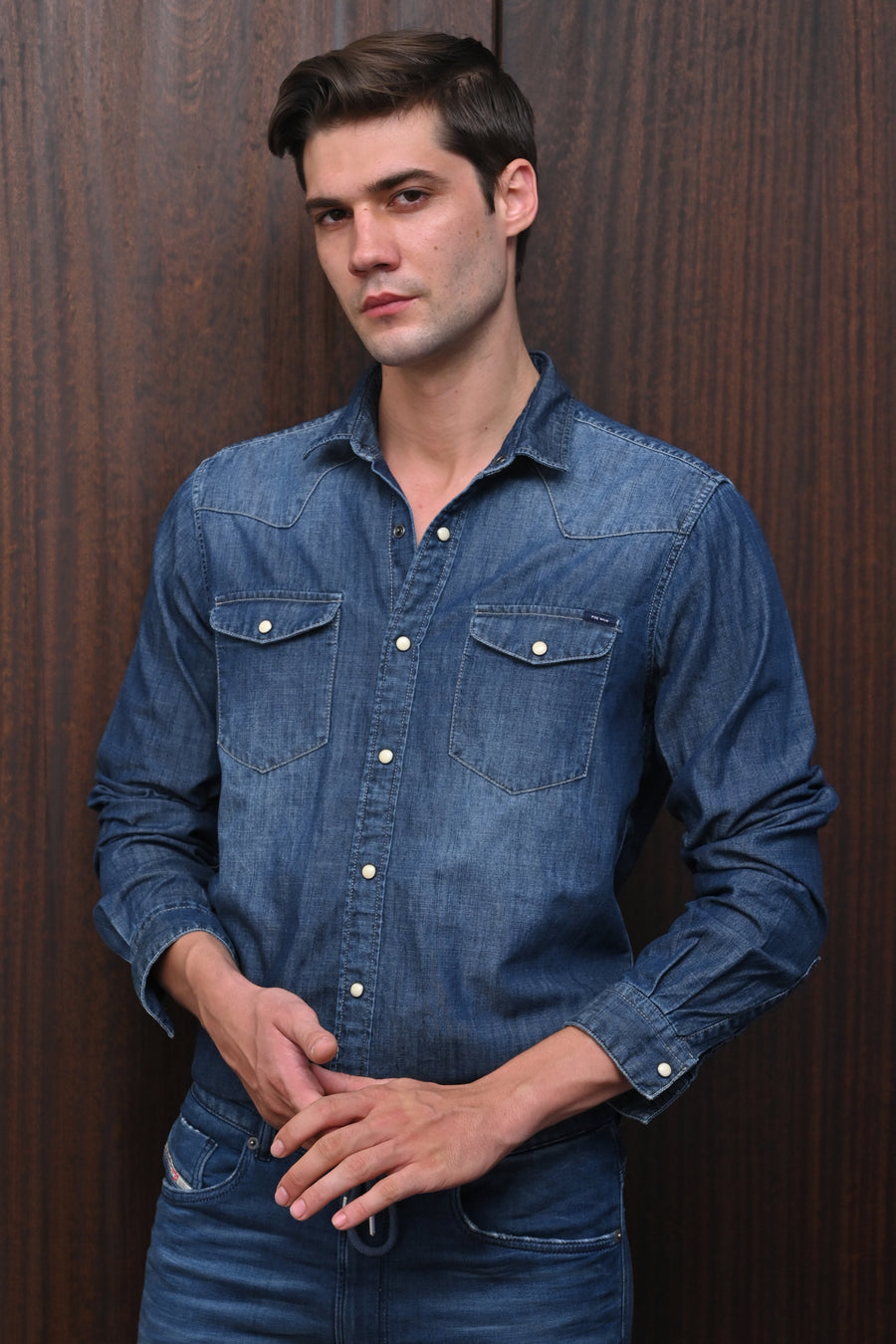 Gerald - Contrast Denim Shirt - Navy