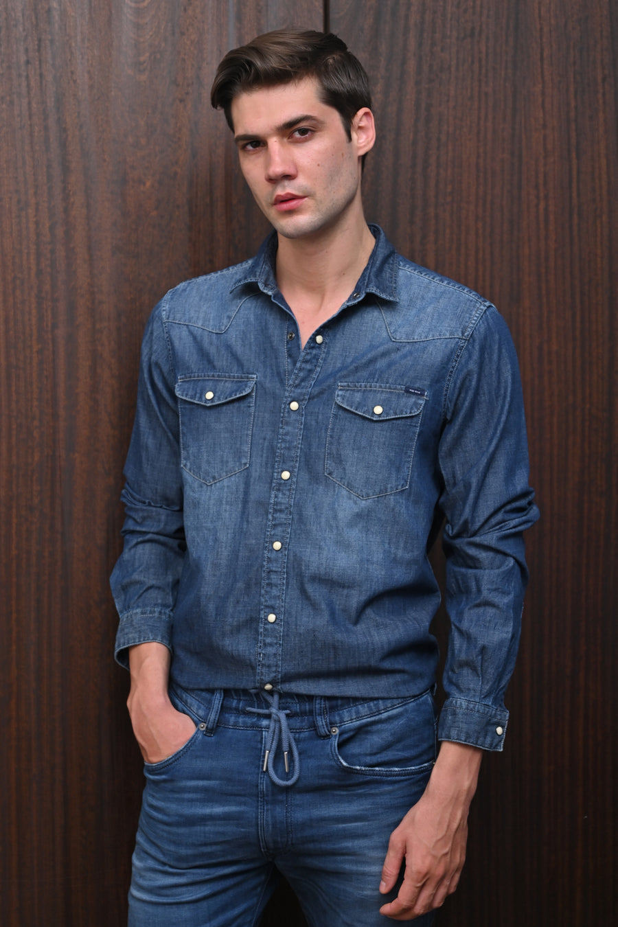 Gerald - Contrast Denim Shirt - Navy