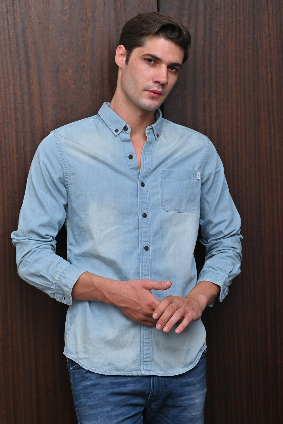 Grady - Denim Basic Shirt - Sky