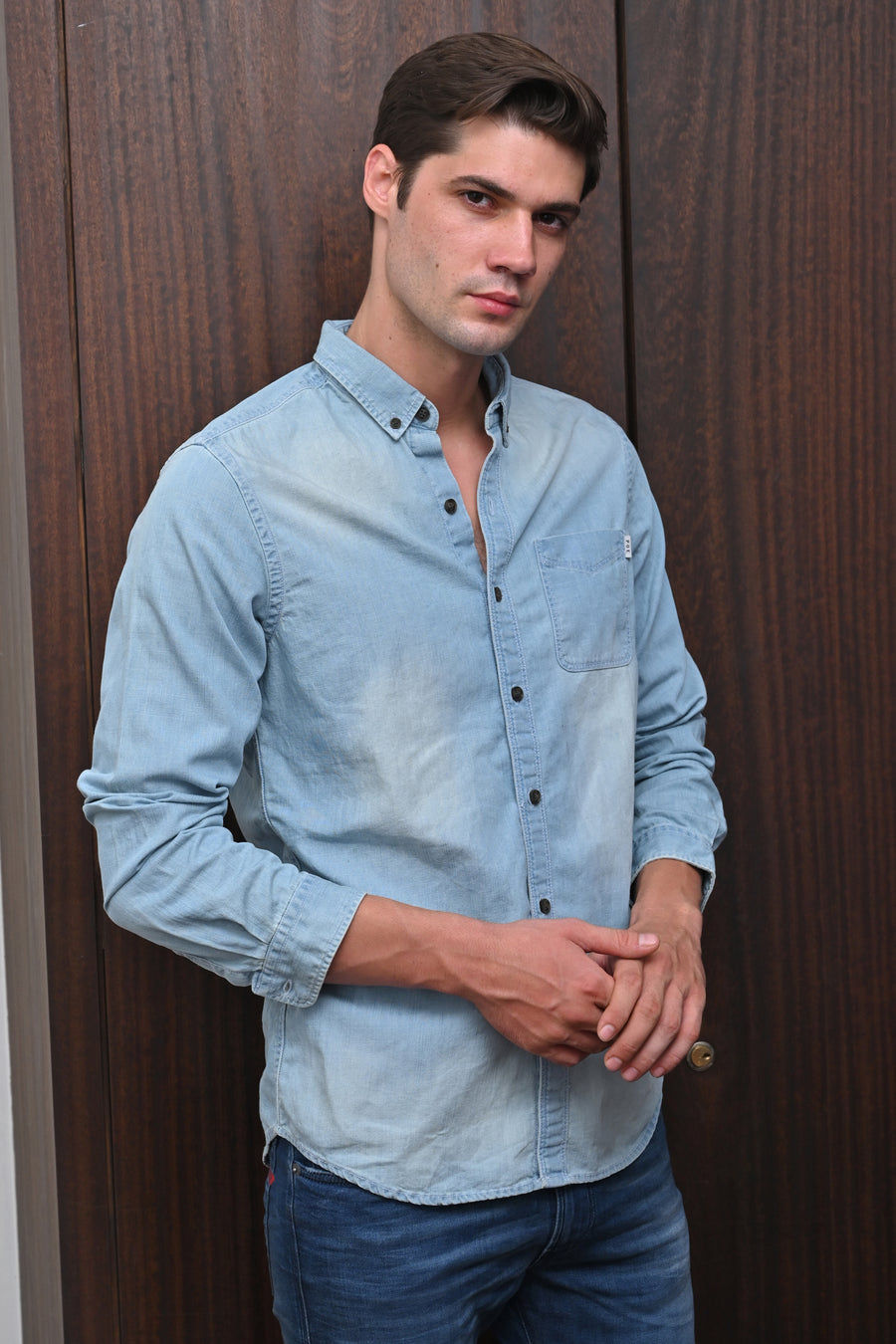 Grady - Denim Basic Shirt - Sky