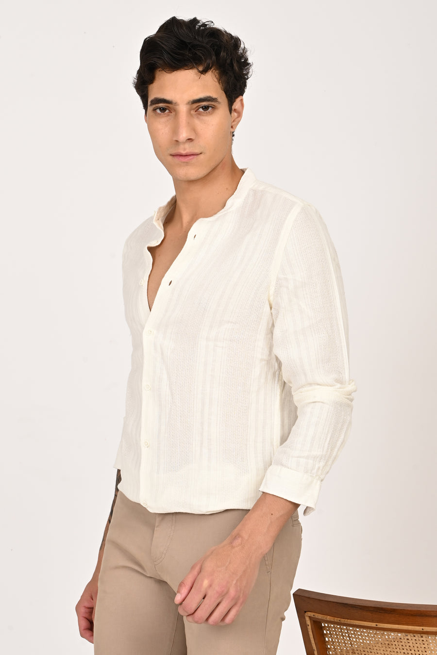 Daffodil - Dobby Striped Shirt - Off White