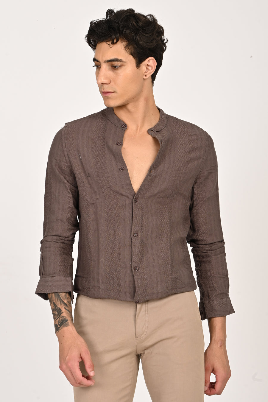 Daffodil - Dobby Striped Shirt - Brown