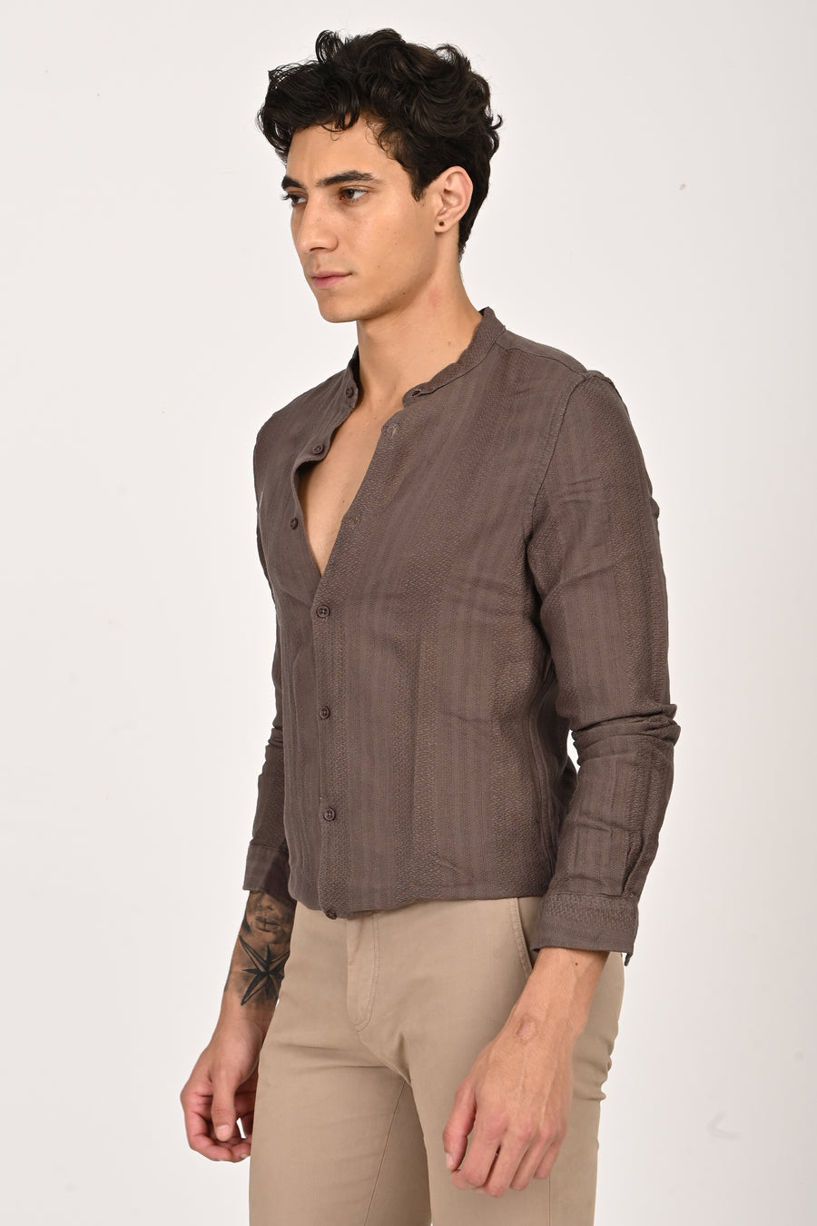 Daffodil - Dobby Striped Shirt - Brown