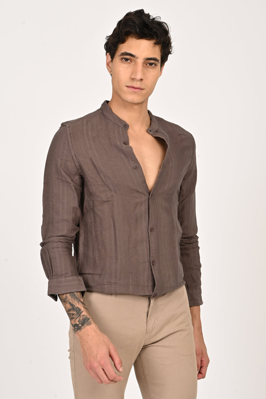Daffodil - Dobby Striped Shirt - Brown