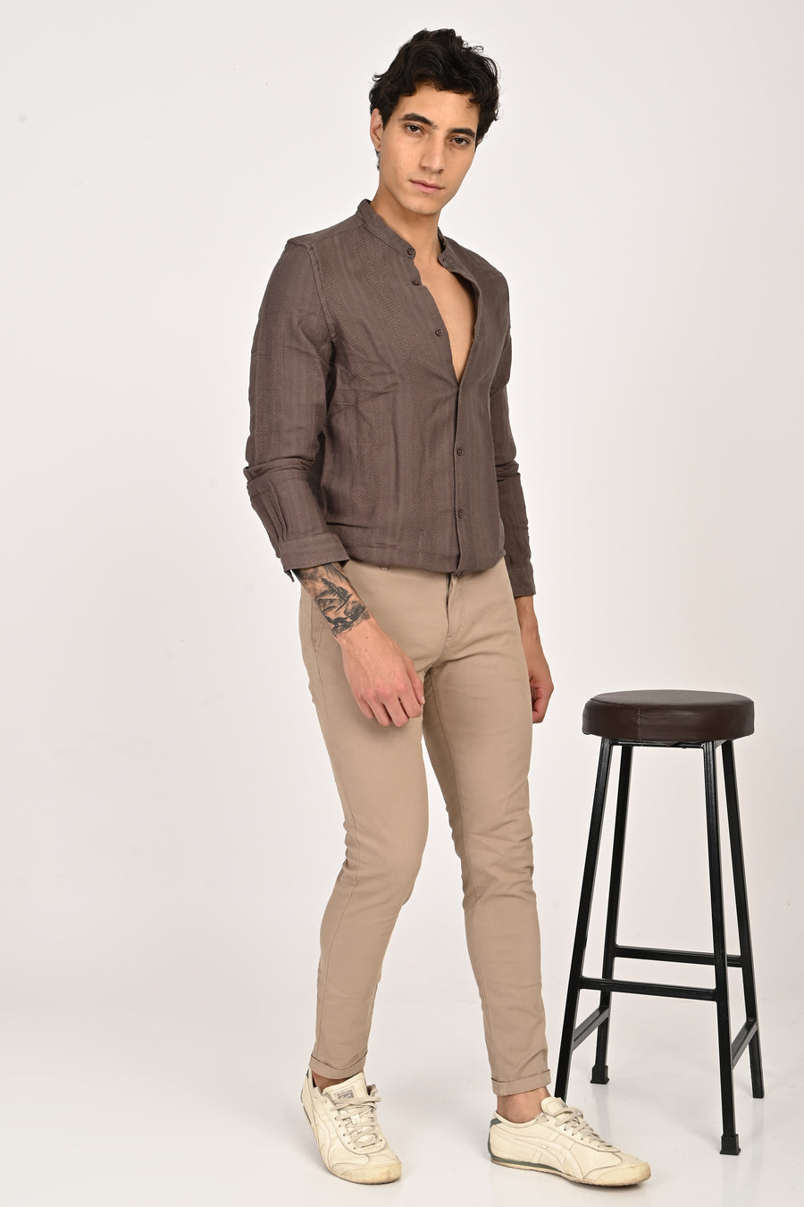 Daffodil - Dobby Striped Shirt - Brown