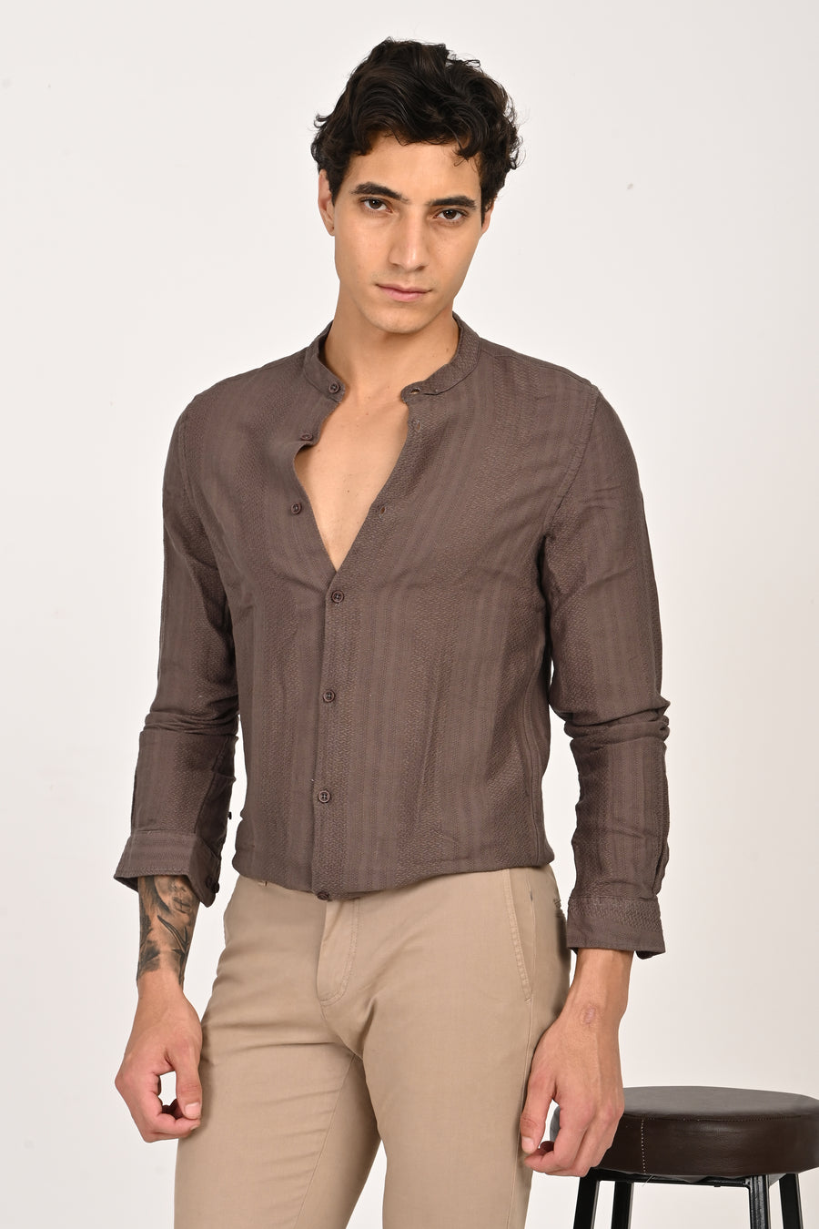 Daffodil - Dobby Striped Shirt - Brown
