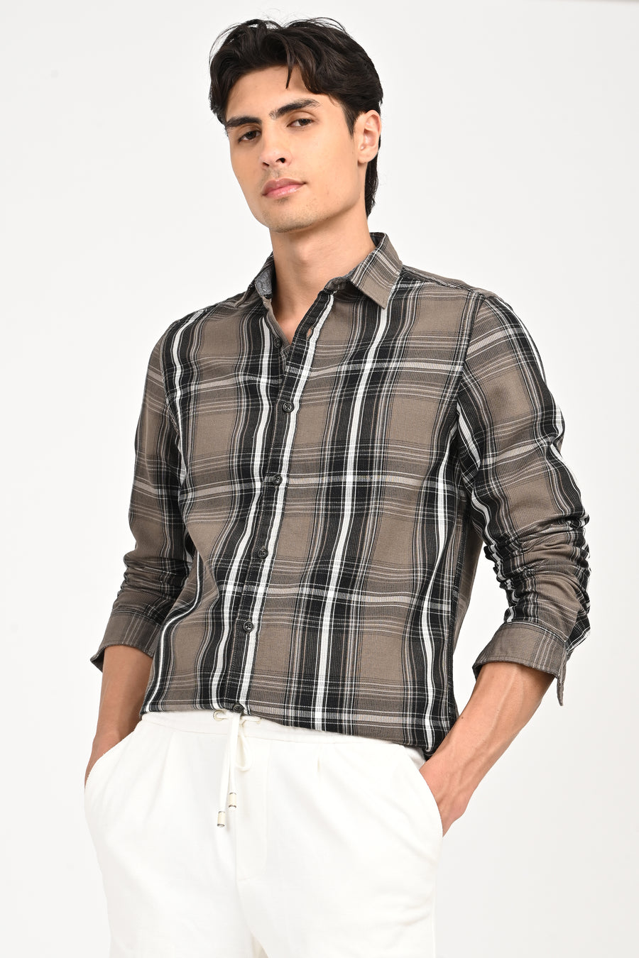 Ruth - Dobby Check Shirt - Mouse