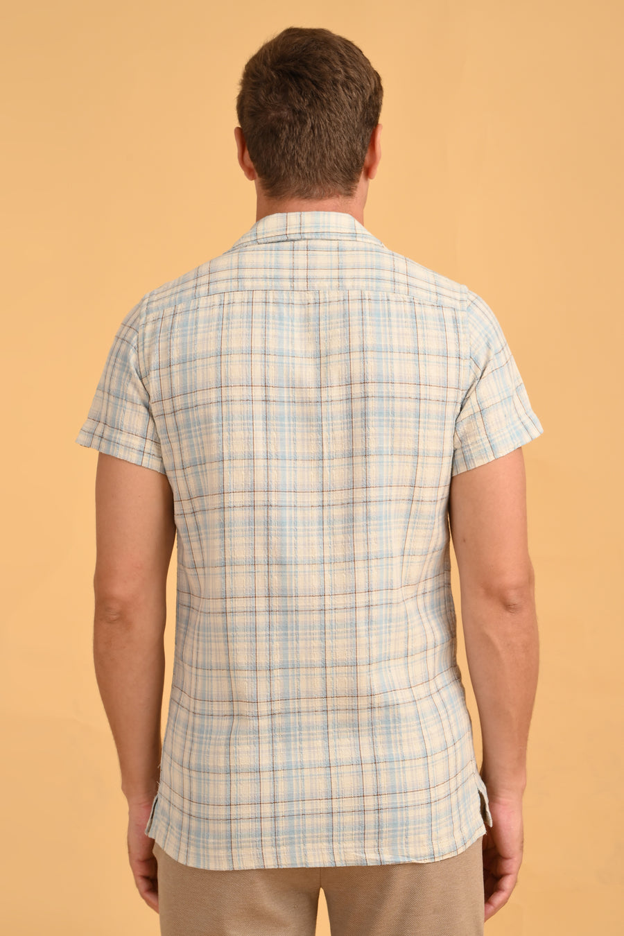 Dahlia - Cotton Dobby Check Shirt - Blue