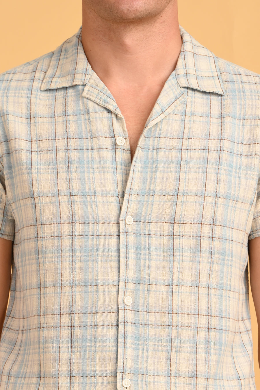 Dahlia - Cotton Dobby Check Shirt - Blue