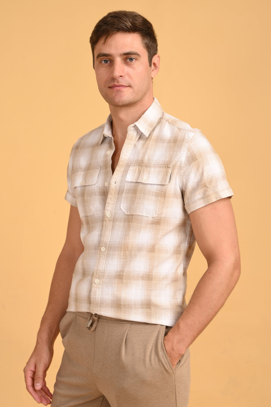 Lawrence - Dobby Check Shirt - Beige