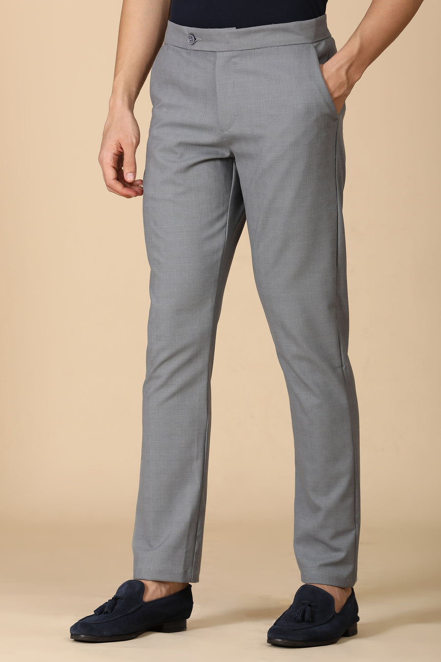 Minimal - Checkered Formal Trouser - Lt Grey