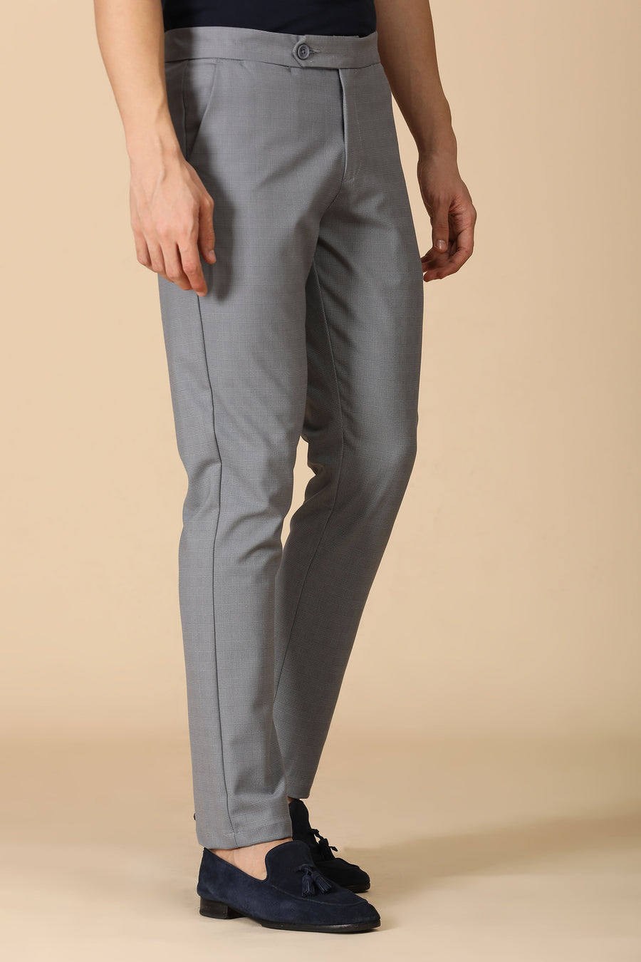 Minimal - Checkered Formal Trouser - Lt Grey