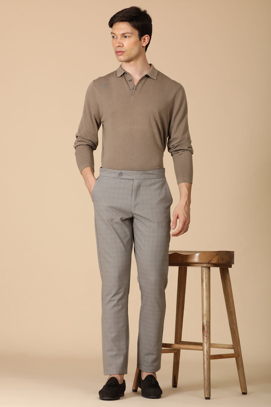 Minimal - Checkered Formal Trouser - Camel