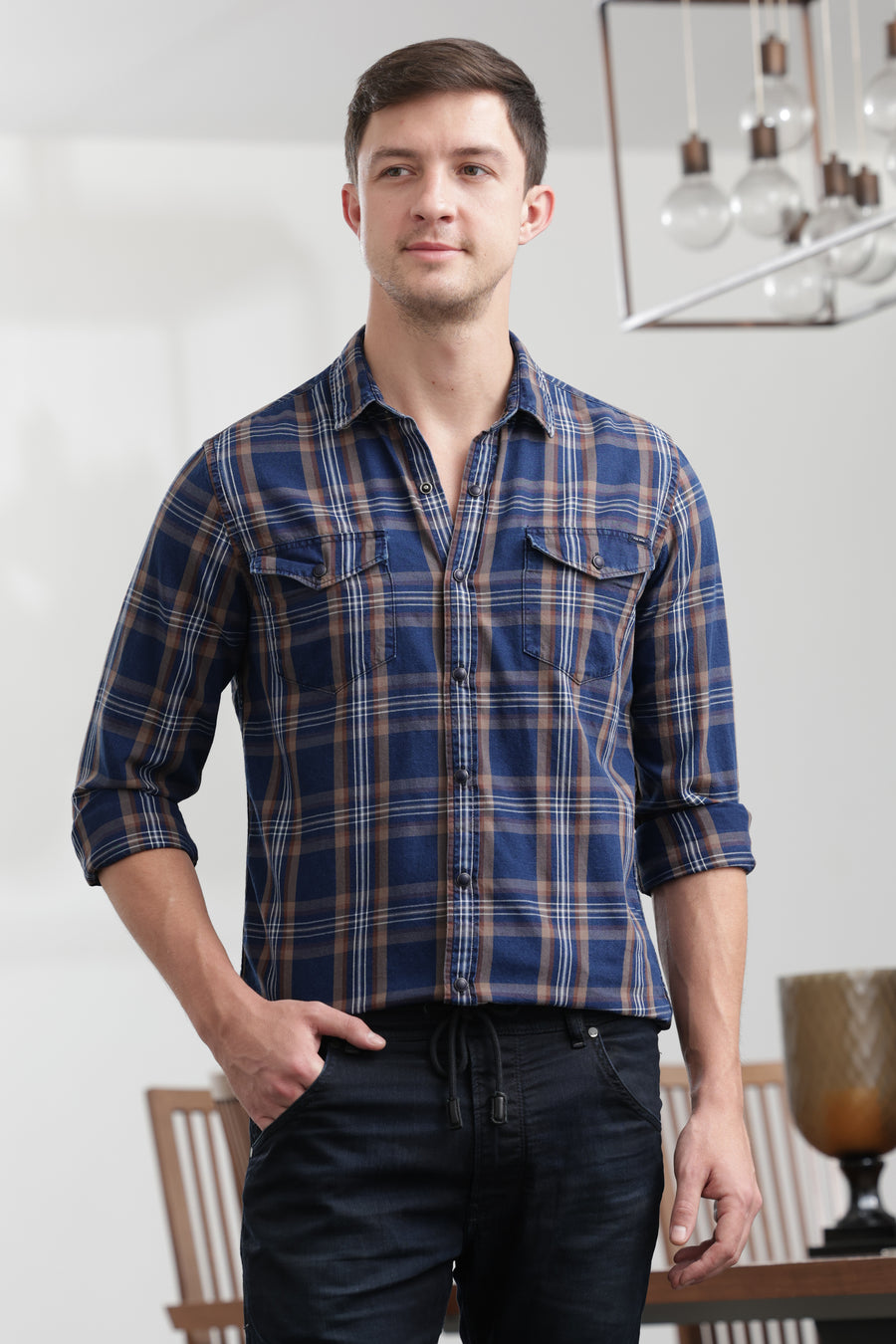 Sinson - Indigo Check Shirt - Khaki