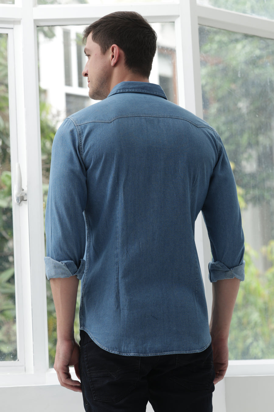 Amazon.com: Vintage Denim Shirt Men Long Sleeve Double Chest Pocket Casual  Shirt Slim Fit Blue Top Denim Jacket Blue Asian M : Clothing, Shoes &  Jewelry