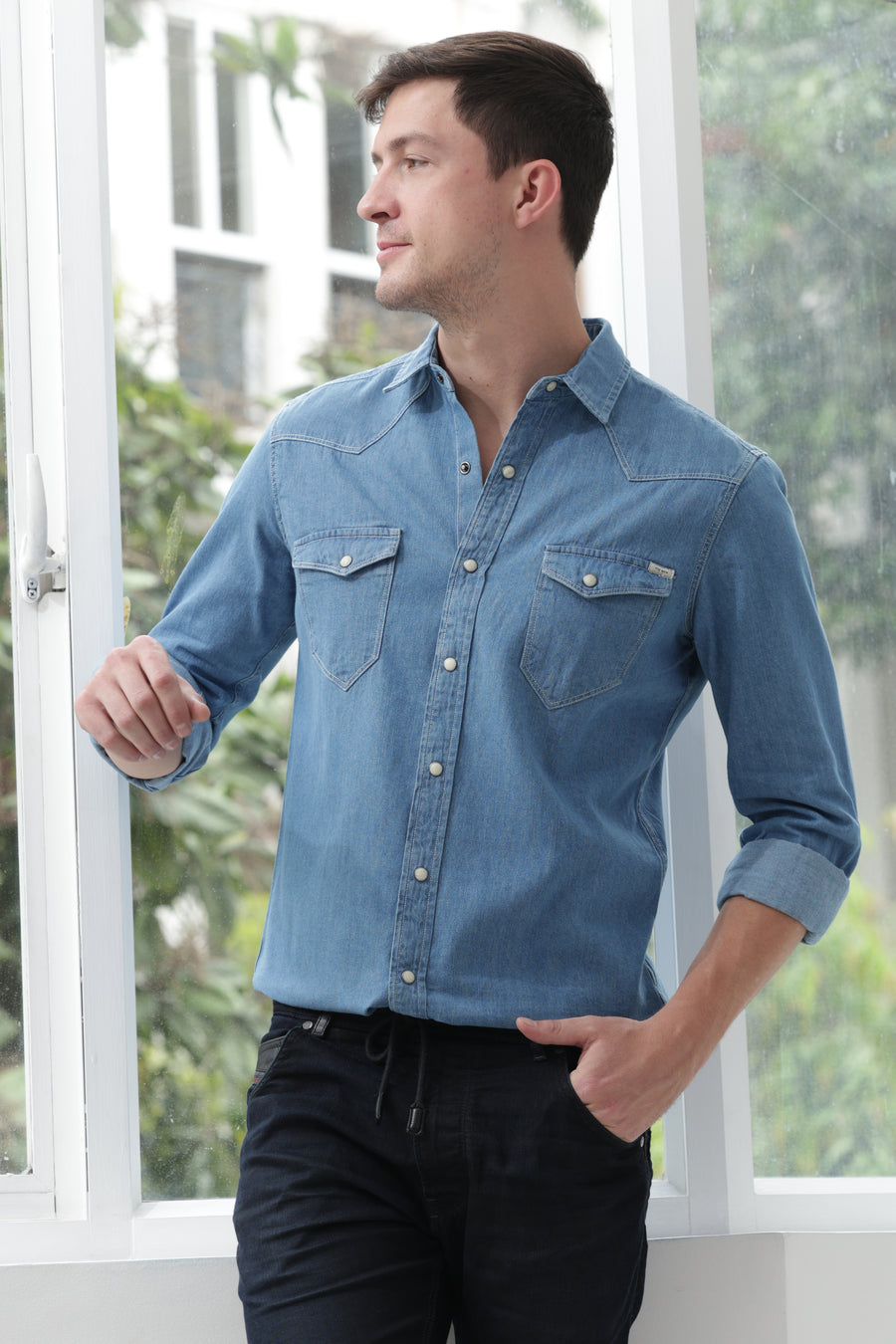 Plain Men Sky Blue Denim Shirt, Slim Fit at Rs 320 in Bengaluru | ID:  2852702888897
