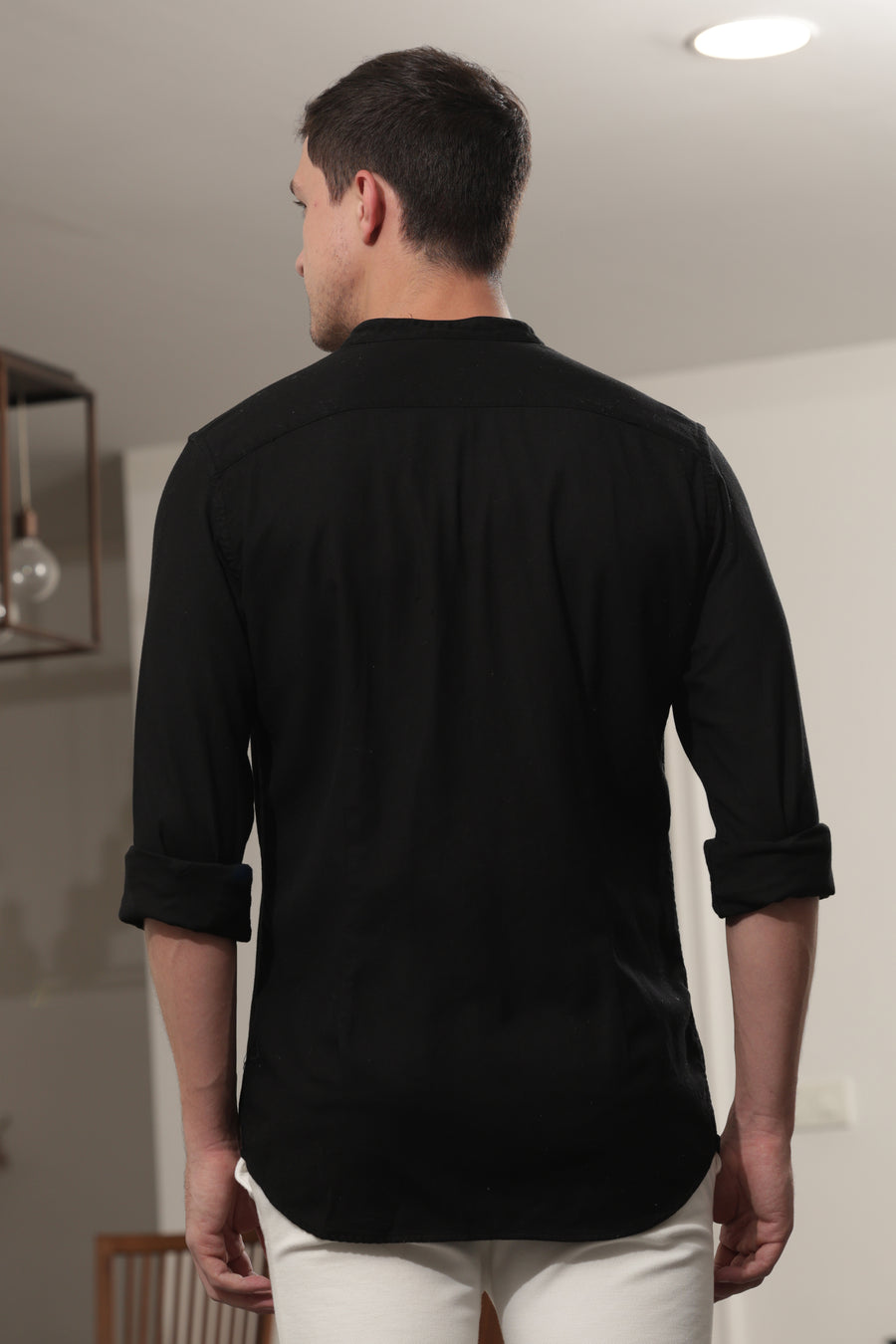 Crape - Cotton Shirt with Mao Collar - black
