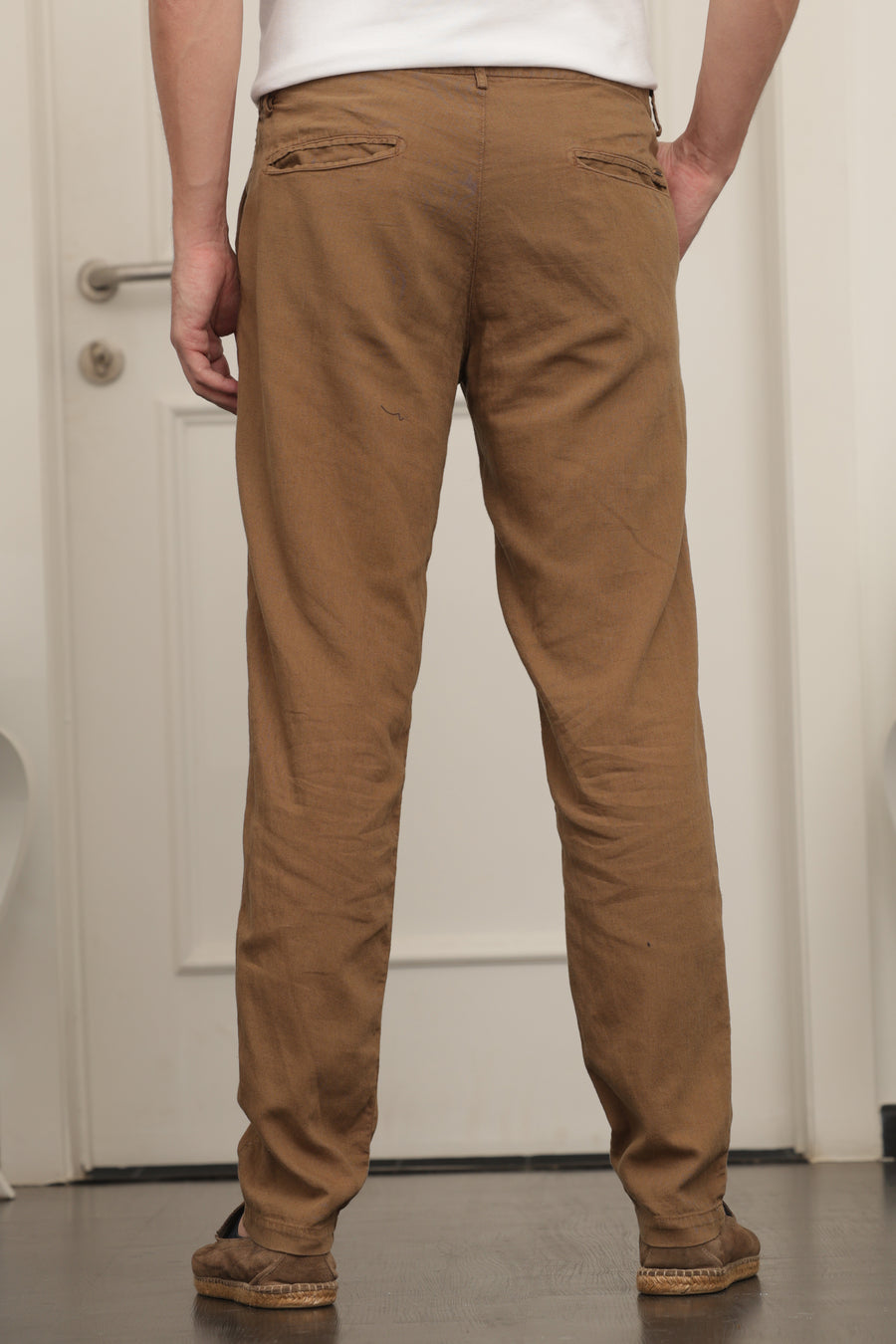 Sojanya (Since 1958) Men's Cotton Blend Khaki Solid Formal Trousers